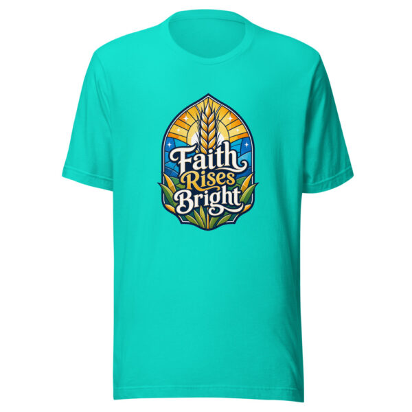 Faith Rises Bright Graphic Tee mockup 4