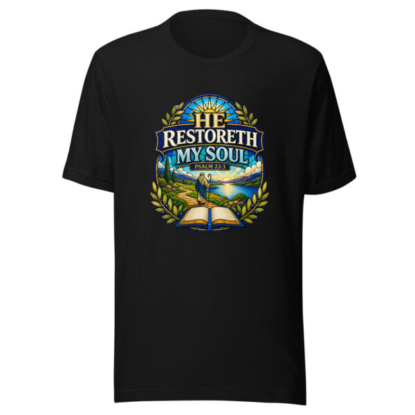 He Restoreth My Soul Psalm 23:3 Heartbeat-20260613-christian-verse-codex Graphic Tee mockup 1 He Restoreth My Soul Psalm 23:3 Heartbeat-20260613-christian-verse-codex Graphic Tee front view