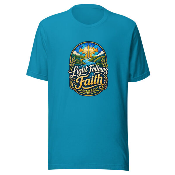 Light Follows Faith Graphic Tee mockup 2