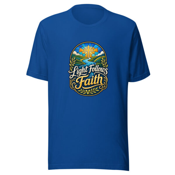 Light Follows Faith Graphic Tee mockup 3
