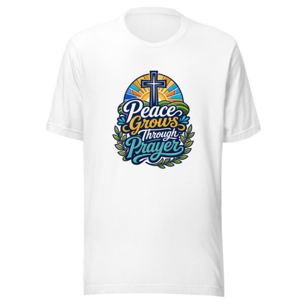 Peace Grows Through Prayer Graphic Tee mockup 3