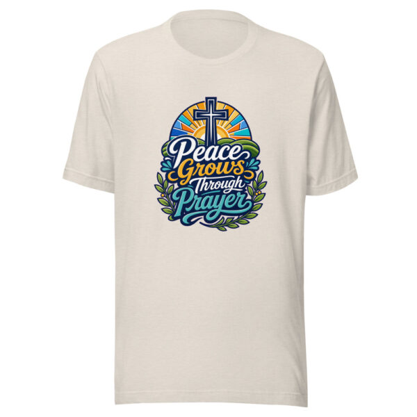 Peace Grows Through Prayer Graphic Tee mockup 8