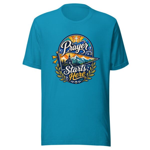 Prayer Starts Here Graphic Tee mockup 2