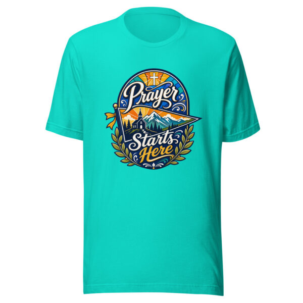 Prayer Starts Here Graphic Tee mockup 4