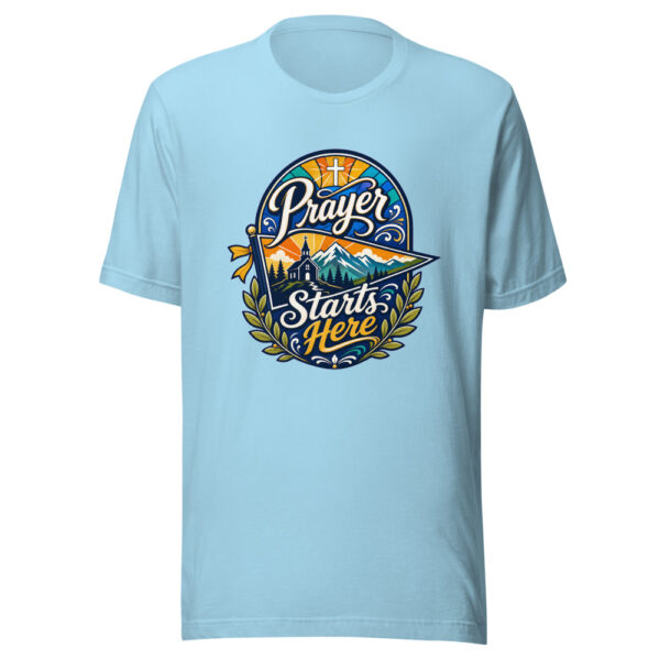 Prayer Starts Here Graphic Tee mockup 5