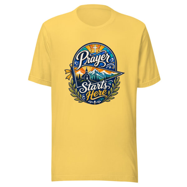 Prayer Starts Here Graphic Tee mockup 6