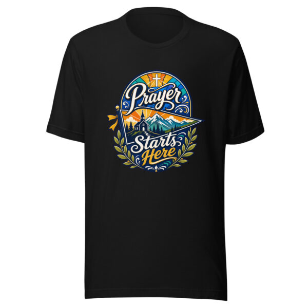 Prayer Starts Here Graphic Tee mockup 7