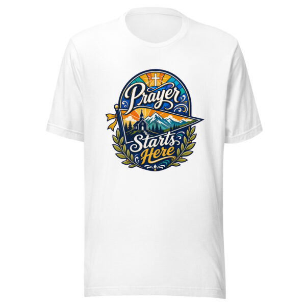 Prayer Starts Here Graphic Tee mockup 8