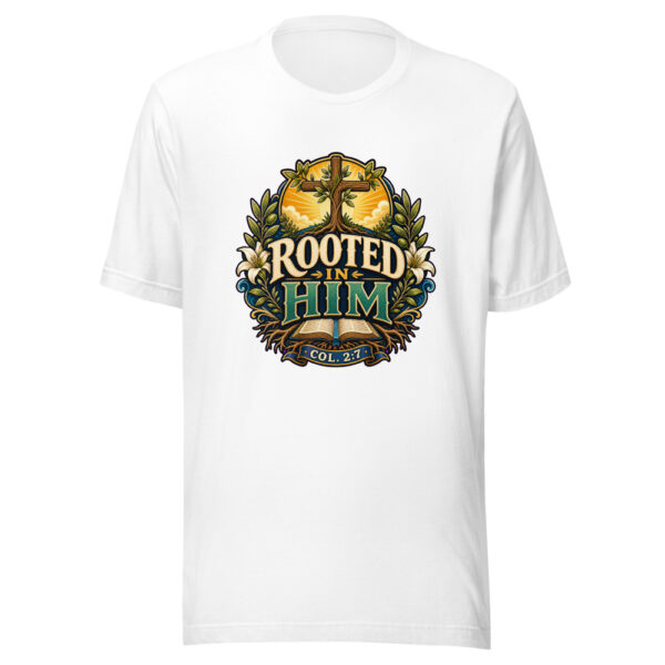 ROOTED IN HIM COL. 2:7 Heartbeat-20260614-christianshirtstore-codex Graphic Tee mockup 3