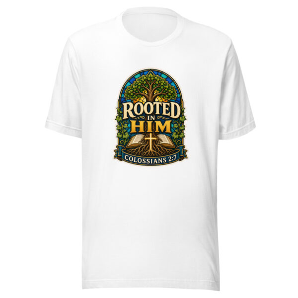 Rooted In Him Colossians 2:7 Heartbeat-20260613-christian-codex Graphic Tee mockup 8 Rooted In Him Colossians 2:7 Heartbeat-20260613-christian-codex Graphic Tee mockup 8
