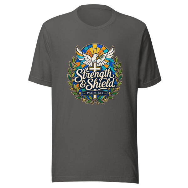 Strength & Shield Psalm 28:7 Graphic Tee mockup 5