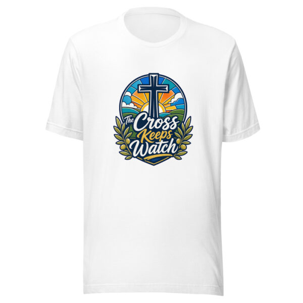 The Cross Keeps Watch Graphic Tee mockup 3 The Cross Keeps Watch Graphic Tee mockup 3