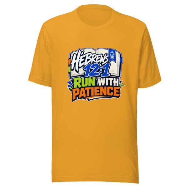 Hebrews 12:1 - Run With Patience Graphic Tee mockup 2