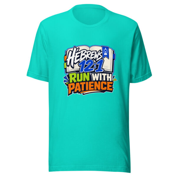 Hebrews 12:1 - Run With Patience Graphic Tee mockup 3