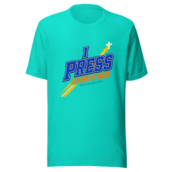 I Press Toward The Mark — Philippians 3:14 Philippians-3-14-press-toward-mark Graphic Tee mockup 3