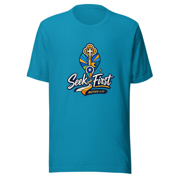 Matthew 6:33 - Seek First Graphic Tee mockup 1 Matthew 6:33 - Seek First Graphic Tee front view