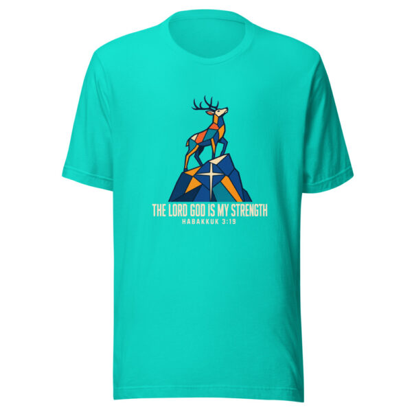 The LORD God Is My Strength — Habakkuk 3:19 Habakkuk-3-19-strength Graphic Tee mockup 3