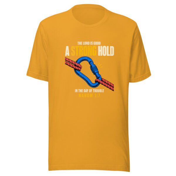The Lord Is Good A Strong Hold In The Day Of Trouble Nahum 1:7 Strong-hold-carabiner Graphic Tee mockup 2
