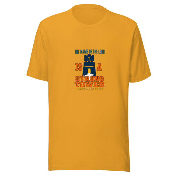The Name Of The LORD Is A Strong Tower — Proverbs 18:10 Scripture-strong-tower Graphic Tee mockup 2 The Name Of The LORD Is A Strong Tower — Proverbs 18:10 Scripture-strong-tower Graphic Tee mockup 2