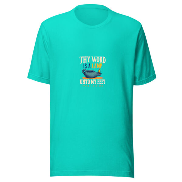 Thy Word Is A Lamp Unto My Feet — Psalm 119:105 Lamp-unto-my-feet Graphic Tee mockup 3 Thy Word Is A Lamp Unto My Feet — Psalm 119:105 Lamp-unto-my-feet Graphic Tee mockup 3
