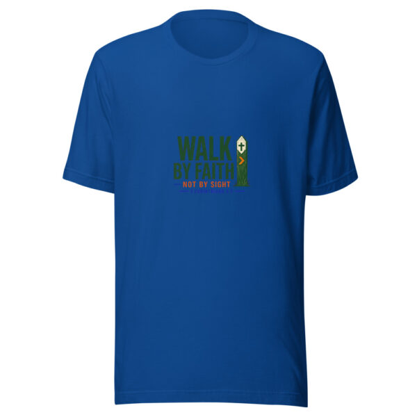 Walk By Faith, Not By Sight — 2 Corinthians 5:7 Walk-by-faith-trail-marker Graphic Tee mockup 1 Walk By Faith, Not By Sight — 2 Corinthians 5:7 Walk-by-faith-trail-marker Graphic Tee front view