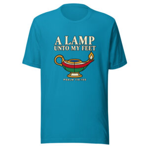 A Lamp Unto My Feet — Psalm 119:105 Lamp-unto-my-feet Graphic Tee mockup 1 A Lamp Unto My Feet — Psalm 119:105 Lamp-unto-my-feet Graphic Tee front view