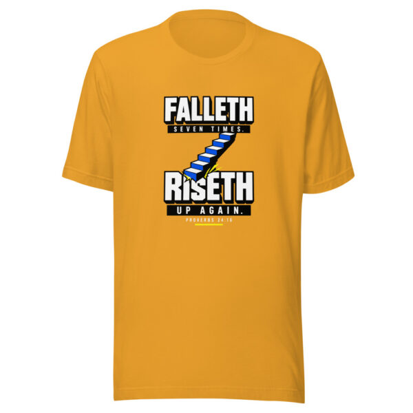Falleth Seven Times. Riseth Up Again. — Proverbs 24:16 Riseth-up-again Graphic Tee mockup 3 Falleth Seven Times. Riseth Up Again. — Proverbs 24:16 Riseth-up-again Graphic Tee mockup 3