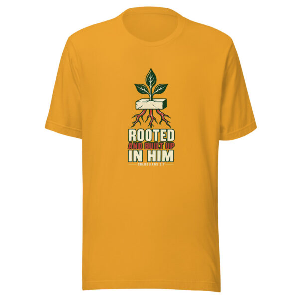 Rooted And Built Up In Him — Colossians 2:7 Rooted-and-built-up Graphic Tee front view