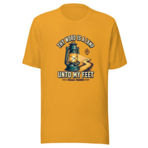 Thy Word Is A Lamp Unto My Feet — Psalm 119:105 Scripture-church-camp Graphic Tee mockup 1 Thy Word Is A Lamp Unto My Feet — Psalm 119:105 Scripture-church-camp Graphic Tee front view
