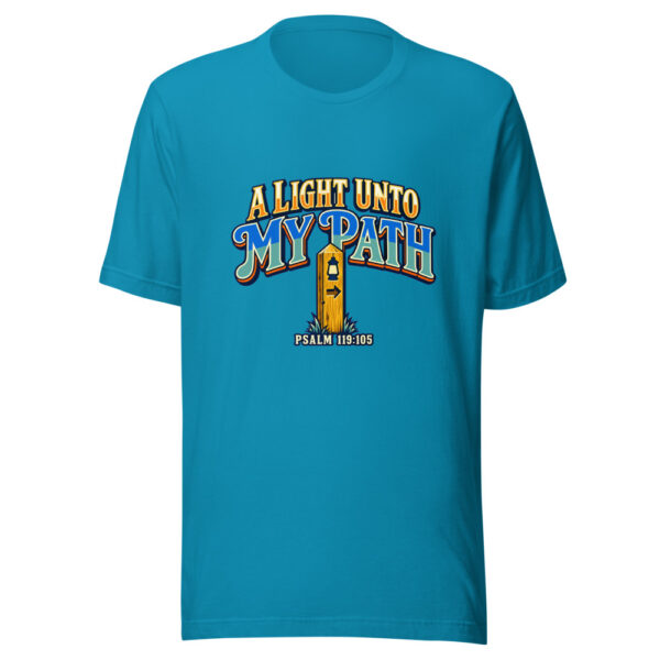 A Light Unto My Path — Psalm 119:105 Scripture-trail-light Graphic Tee mockup 1 A Light Unto My Path — Psalm 119:105 Scripture-trail-light Graphic Tee front view