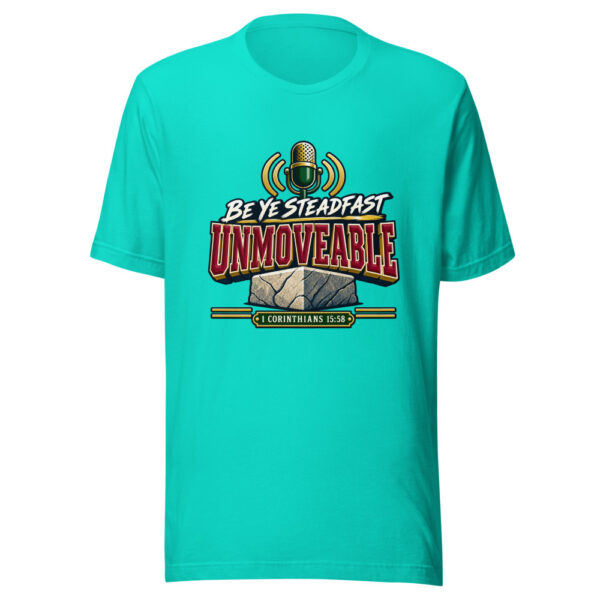 Be Ye Steadfast, Unmoveable — 1 Corinthians 15:58 Steadfast-faith Graphic Tee mockup 3 Be Ye Steadfast, Unmoveable — 1 Corinthians 15:58 Steadfast-faith Graphic Tee mockup 3