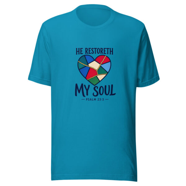 He Restoreth My Soul — Psalm 23:3 Scripture-restoration Graphic Tee mockup 2 He Restoreth My Soul — Psalm 23:3 Scripture-restoration Graphic Tee mockup 2