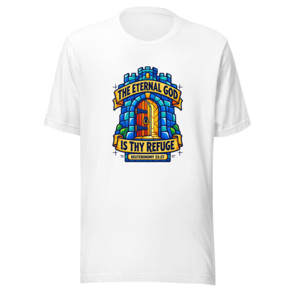 The Eternal God Is Thy Refuge — Deuteronomy 33:27 Scripture-refuge Graphic Tee mockup 5 The Eternal God Is Thy Refuge — Deuteronomy 33:27 Scripture-refuge Graphic Tee mockup 5